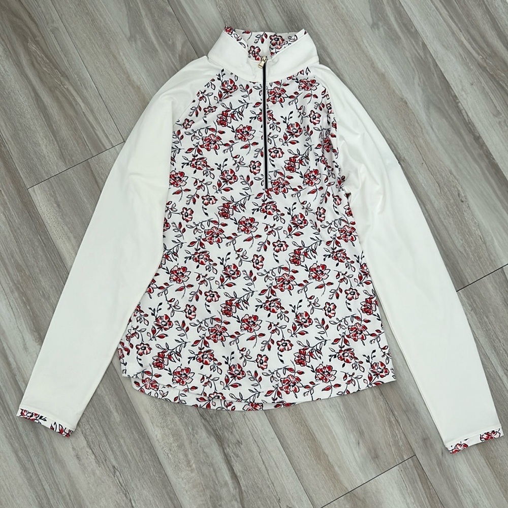 Fairway & Greene White Long-Sleeve Floral Quarter-Zip Top